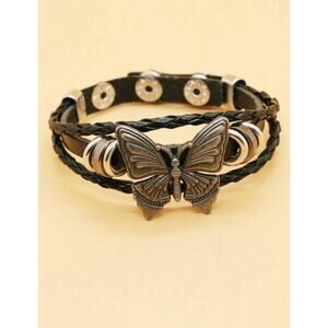 Fashion Retro PU Polyurethane Butterfly Detail Braided String Bracelet For Women